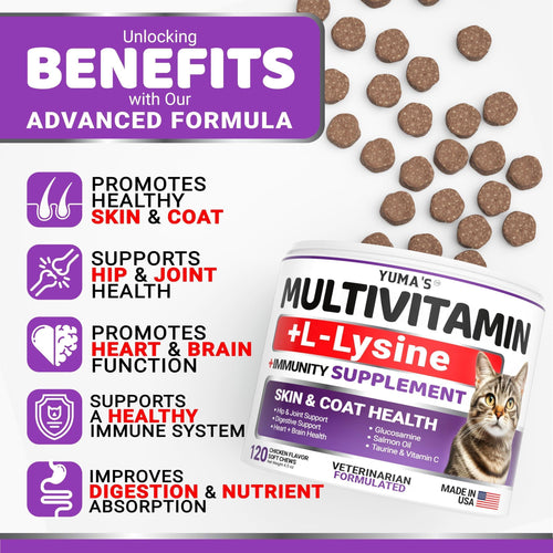 Cats Multivitamin Chewable Hip Joint Support Immune Health Skin Heart Digestion Probiotics